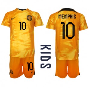 Maillot de foot Pays-Bas Memphis Depay #10 Domicile enfant Monde 2022 Manches Courte (+ pantalon court)